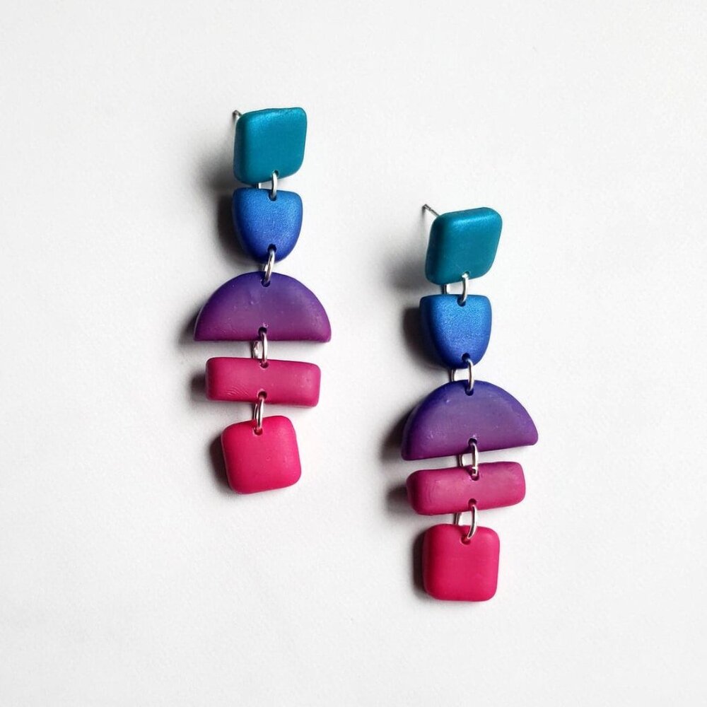 BRAND NEW! Ombre Dangle Earrings | Polymer Clay Earrings | Teal Blue Purple Pink